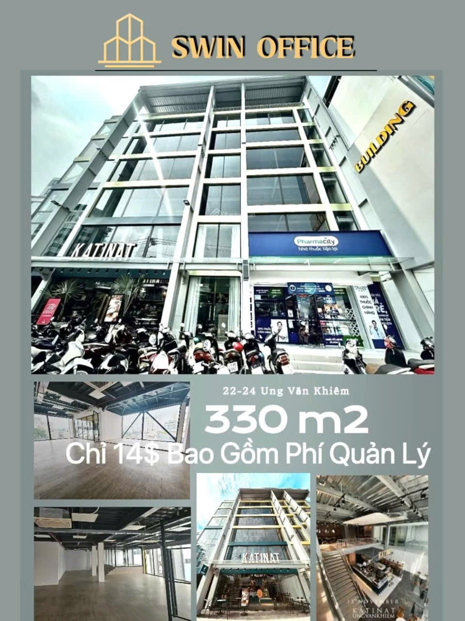 CHO THUÊ VĂN PHÒNG 330M² – VIEW KÍNH 3 MẶT – MT UNG VĂN KHIÊM, BÌNH THẠNH – GIÁ ƯU ĐÃI